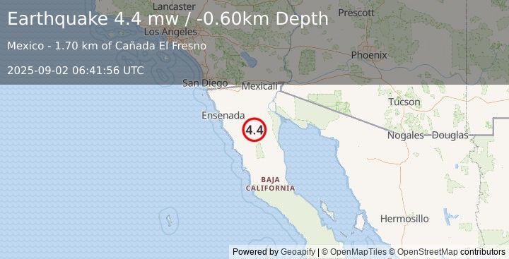 Earthquake BAJA CALIFORNIA, MEXICO (4.4 mw) (2025-09-02 06:41:56 UTC)