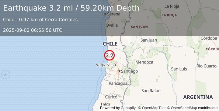 Earthquake VALPARAISO, CHILE (3.2 ml) (2025-09-02 06:55:56 UTC)