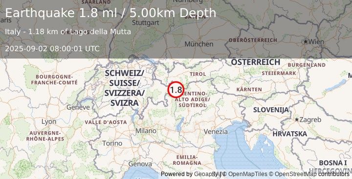 Earthquake NORTHERN ITALY (1.8 ml) (2025-09-02 08:00:01 UTC)