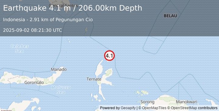 Earthquake HALMAHERA, INDONESIA (4.1 m) (2025-09-02 08:21:30 UTC)