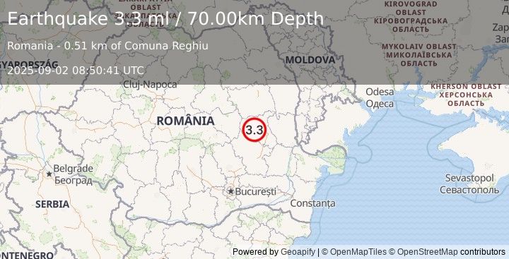 Earthquake ROMANIA (3.3 ml) (2025-09-02 08:50:41 UTC)
