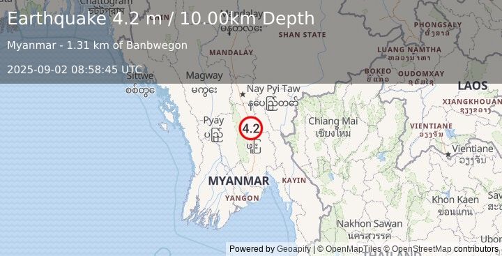 Earthquake MYANMAR (4.2 m) (2025-09-02 08:58:45 UTC)