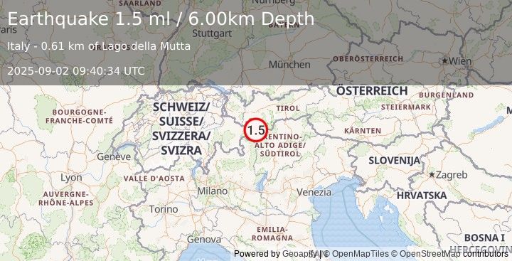 Earthquake NORTHERN ITALY (1.5 ml) (2025-09-02 09:40:34 UTC)