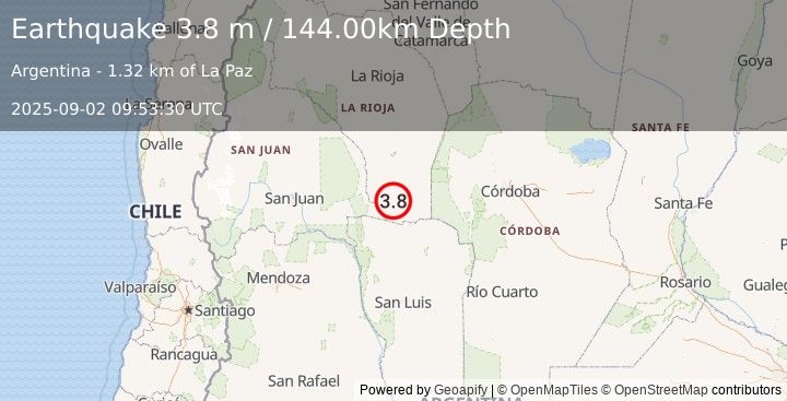 Earthquake LA RIOJA, ARGENTINA (3.8 m) (2025-09-02 09:53:30 UTC)