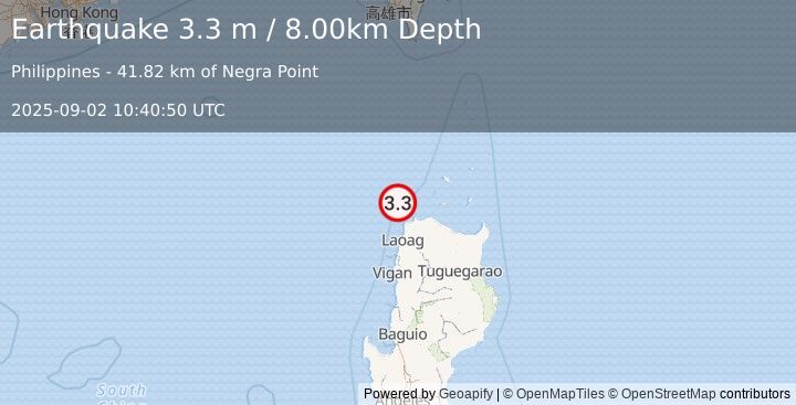 Earthquake LUZON, PHILIPPINES (3.3 m) (2025-09-02 10:40:50 UTC)