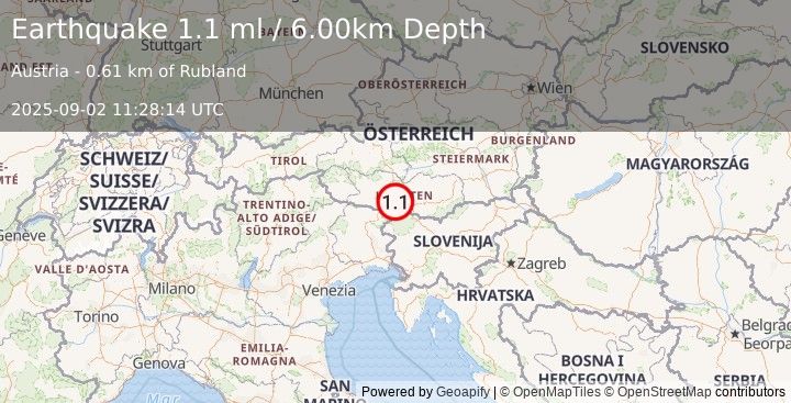 Earthquake AUSTRIA (1.1 ml) (2025-09-02 11:28:14 UTC)