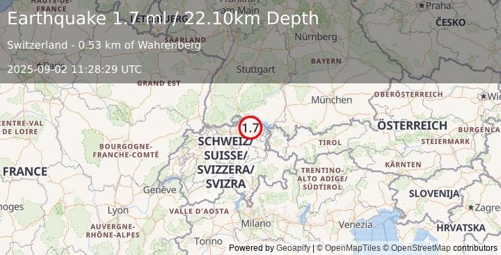 Earthquake SWITZERLAND (1.7 ml) (2025-09-02 11:28:29 UTC)
