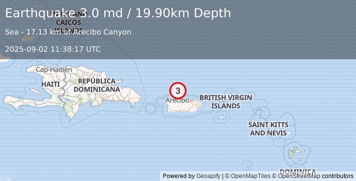 Earthquake PUERTO RICO REGION (3.0 md) (2025-09-02 11:38:17 UTC)