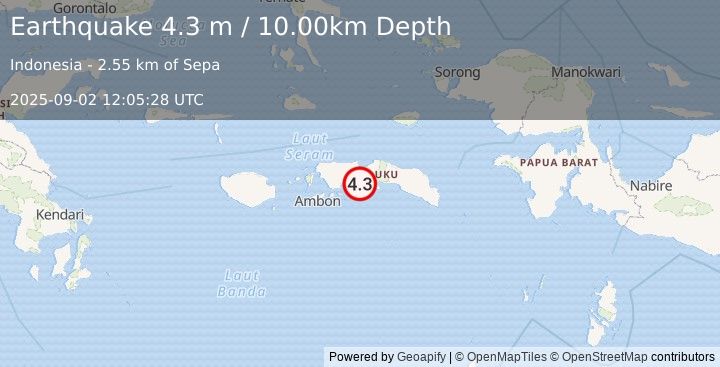 Earthquake SERAM, INDONESIA (4.3 m) (2025-09-02 12:05:28 UTC)
