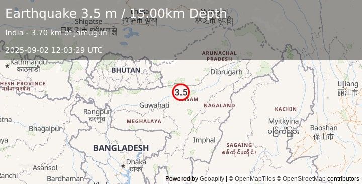 Earthquake ASSAM, INDIA (3.5 m) (2025-09-02 12:03:29 UTC)