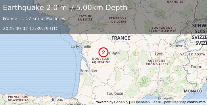 Earthquake FRANCE (2.0 ml) (2025-09-02 12:39:29 UTC)