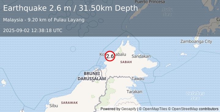 Earthquake SABAH, MALAYSIA (2.6 m) (2025-09-02 12:38:18 UTC)