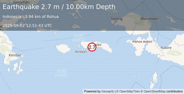 Earthquake SERAM, INDONESIA (2.7 m) (2025-09-02 12:51:43 UTC)
