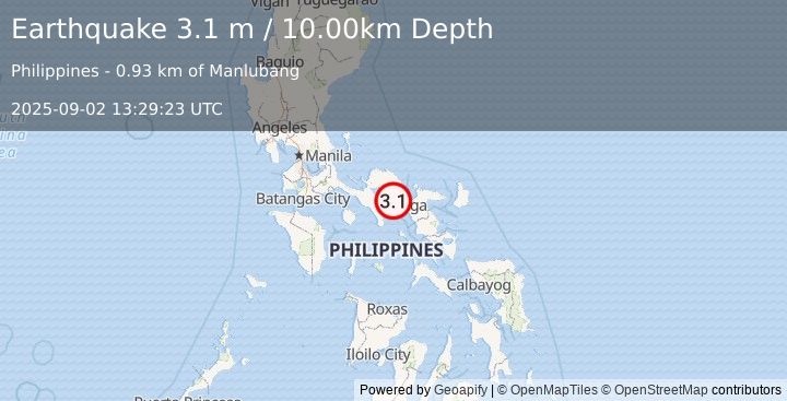 Earthquake LUZON, PHILIPPINES (3.1 m) (2025-09-02 13:29:23 UTC)