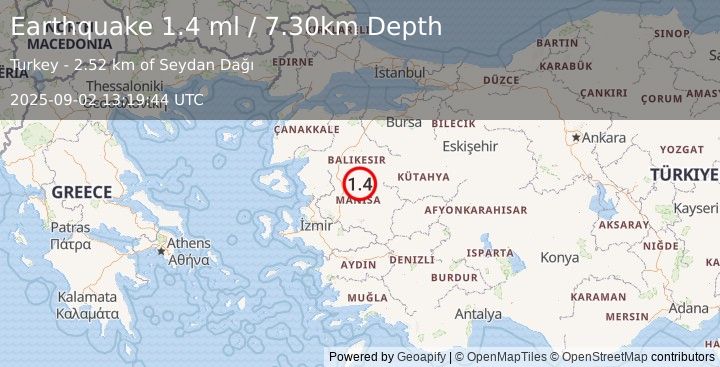 Earthquake WESTERN TURKEY (1.4 ml) (2025-09-02 13:19:44 UTC)