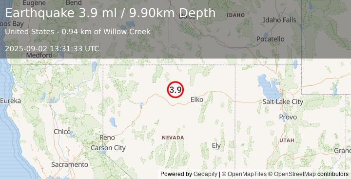 Earthquake NEVADA (3.9 ml) (2025-09-02 13:31:33 UTC)