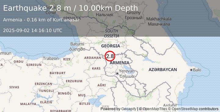 Earthquake ARMENIA (2.8 m) (2025-09-02 14:16:10 UTC)