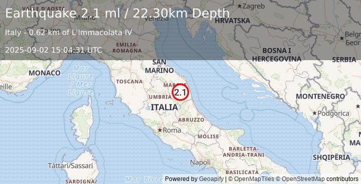 Earthquake CENTRAL ITALY (2.1 ml) (2025-09-02 15:04:31 UTC)