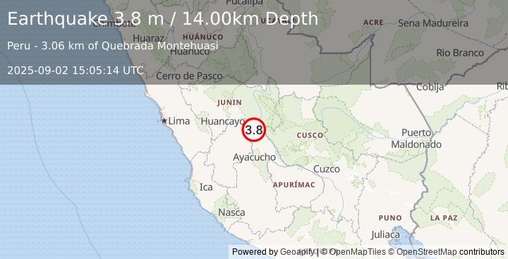 Earthquake CENTRAL PERU (3.8 m) (2025-09-02 15:05:14 UTC)