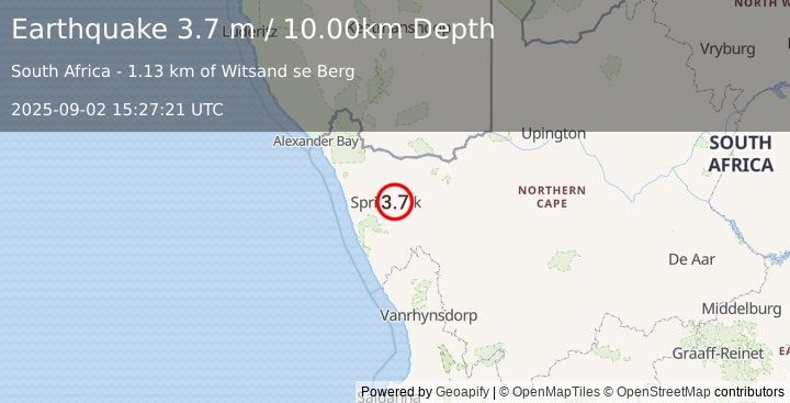 Earthquake SOUTH AFRICA (3.7 m) (2025-09-02 15:27:21 UTC)