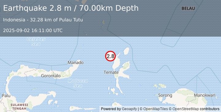 Earthquake HALMAHERA, INDONESIA (3.0 m) (2025-09-02 16:10:59 UTC)