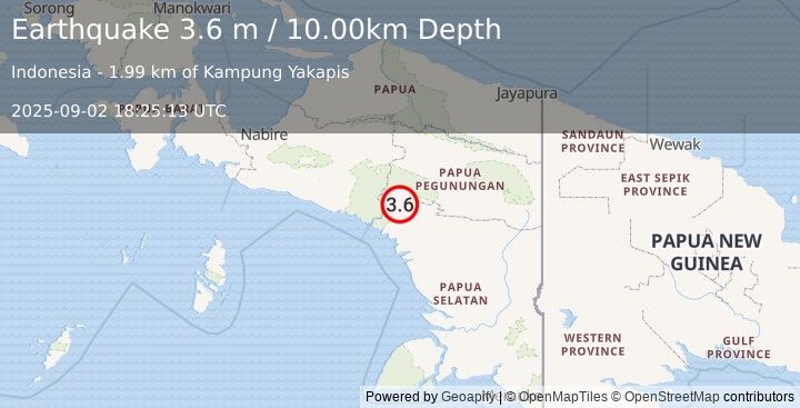Earthquake PAPUA, INDONESIA (3.6 m) (2025-09-02 18:25:13 UTC)