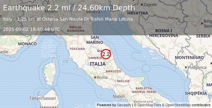 Earthquake CENTRAL ITALY (2.2 ml) (2025-09-02 18:40:48 UTC)