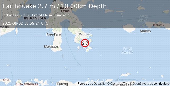 Earthquake SULAWESI, INDONESIA (2.7 m) (2025-09-02 18:59:24 UTC)