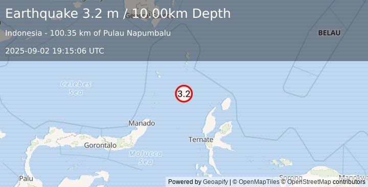 Earthquake MOLUCCA SEA (3.2 m) (2025-09-02 19:15:06 UTC)