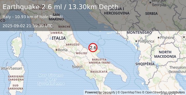 Earthquake ADRIATIC SEA (2.6 ml) (2025-09-02 21:39:30 UTC)