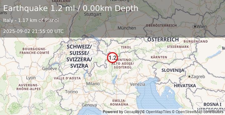 Earthquake NORTHERN ITALY (1.2 ml) (2025-09-02 21:55:00 UTC)