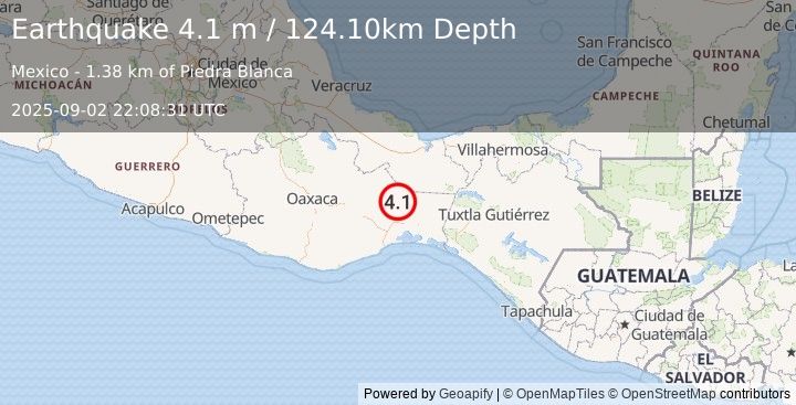 Earthquake OAXACA, MEXICO (4.1 m) (2025-09-02 22:08:31 UTC)