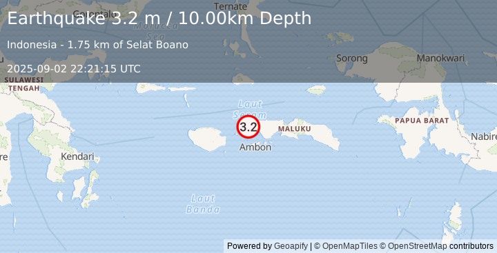 Earthquake SERAM, INDONESIA (3.2 m) (2025-09-02 22:21:15 UTC)