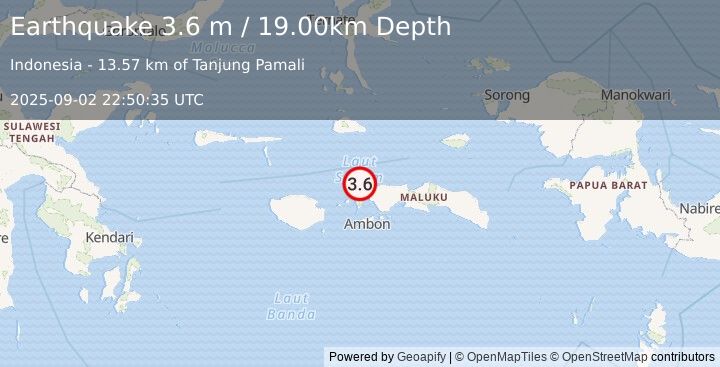 Earthquake CERAM SEA, INDONESIA (3.6 m) (2025-09-02 22:50:35 UTC)