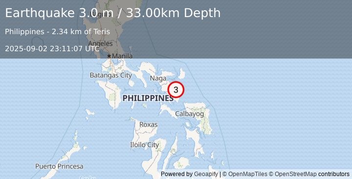 Earthquake LUZON, PHILIPPINES (3.0 m) (2025-09-02 23:11:07 UTC)
