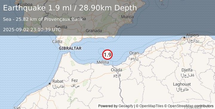 Earthquake STRAIT OF GIBRALTAR (1.9 ml) (2025-09-02 23:10:39 UTC)