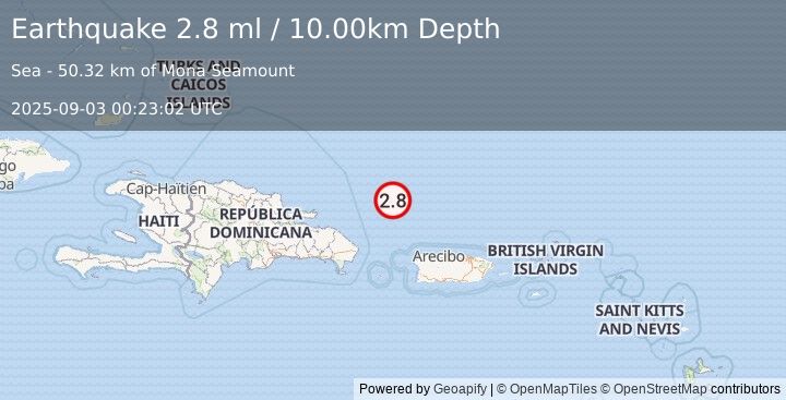 Earthquake PUERTO RICO REGION (3.7 md) (2025-09-03 00:23:07 UTC)