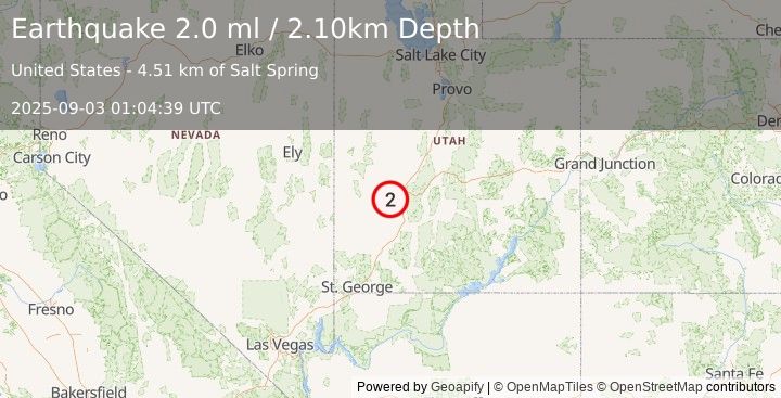 Earthquake UTAH (2.0 ml) (2025-09-03 01:04:39 UTC)