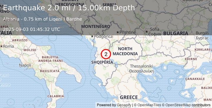 Earthquake ALBANIA (2.0 ml) (2025-09-03 01:45:32 UTC)