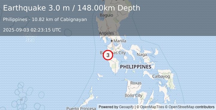 Earthquake MINDORO, PHILIPPINES (3.0 m) (2025-09-03 02:23:15 UTC)