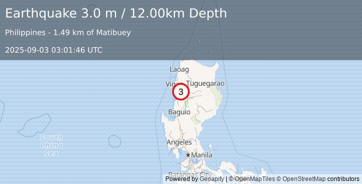 Earthquake LUZON, PHILIPPINES (3.0 m) (2025-09-03 03:01:46 UTC)