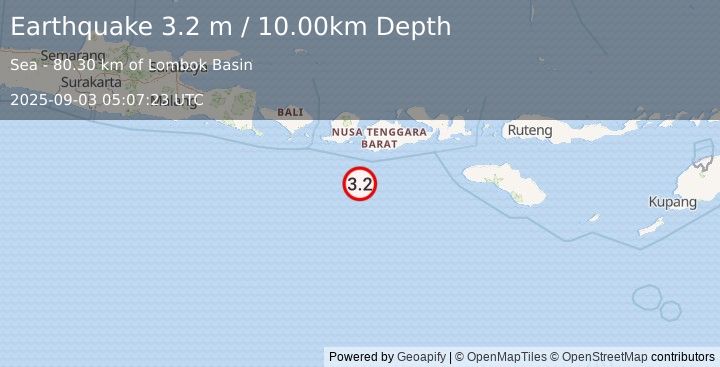 Earthquake LOMBOK REGION, INDONESIA (3.2 m) (2025-09-03 05:07:23 UTC)