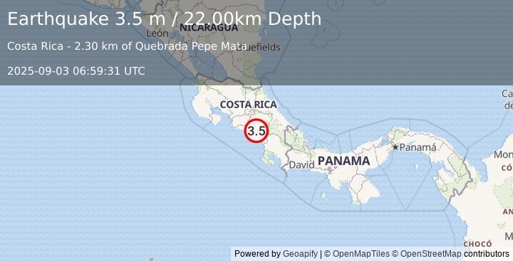 Earthquake COSTA RICA (3.5 m) (2025-09-03 06:59:31 UTC)