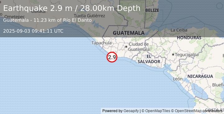 Earthquake OFFSHORE GUATEMALA (2.9 m) (2025-09-03 09:41:11 UTC)