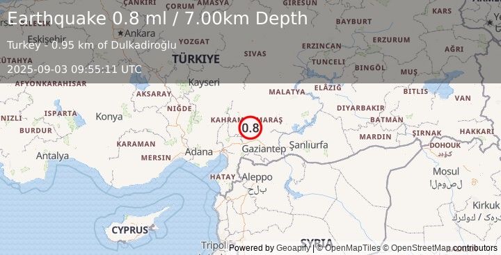Earthquake CENTRAL TURKEY (0.8 ml) (2025-09-03 09:55:11 UTC)