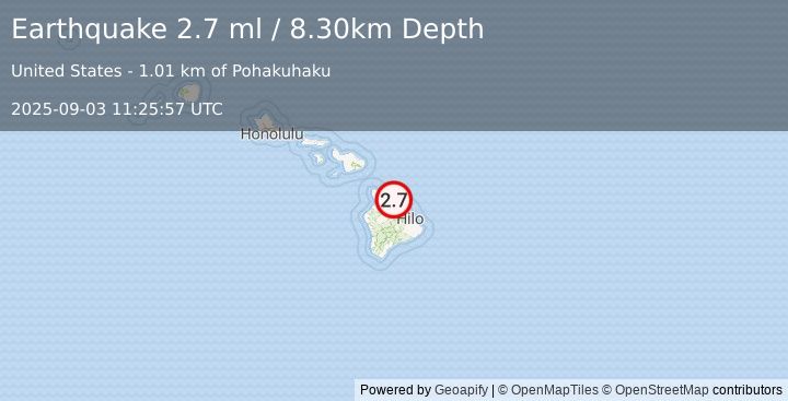 Earthquake ISLAND OF HAWAII, HAWAII (2.7 ml) (2025-09-03 11:25:58 UTC)