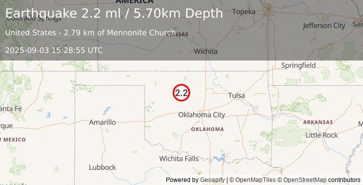 Earthquake OKLAHOMA (2.2 ml) (2025-09-03 15:28:55 UTC)