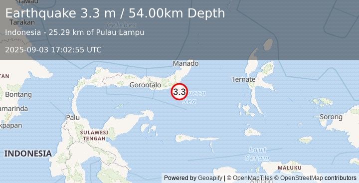 Earthquake MINAHASA, SULAWESI, INDONESIA (3.3 m) (2025-09-03 17:02:55 UTC)