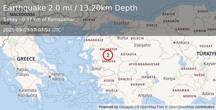 Earthquake WESTERN TURKEY (2.0 ml) (2025-09-03 17:07:51 UTC)