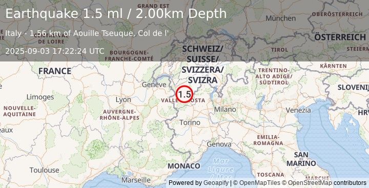 Earthquake NORTHERN ITALY (1.5 ml) (2025-09-03 17:22:24 UTC)